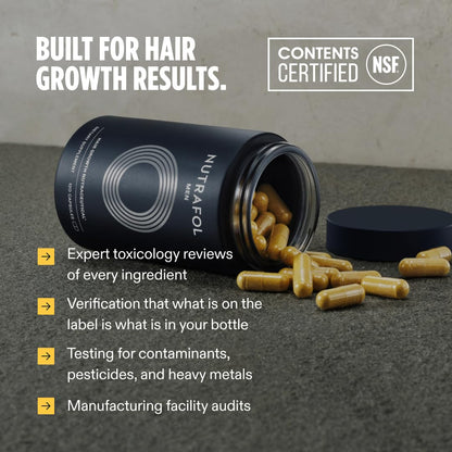 Nutrafol Men Hair Growth Supplements Ages 18-49 for Thinning Hair Clinically Tested for Visibly Thicker Hair and Scalp Coverage Dermatologist Recommended