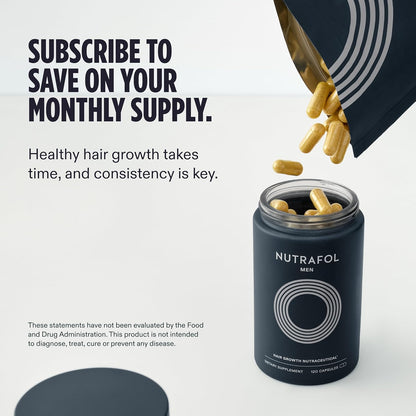 Nutrafol Men Hair Growth Supplements Ages 18-49 for Thinning Hair Clinically Tested for Visibly Thicker Hair and Scalp Coverage Dermatologist Recommended